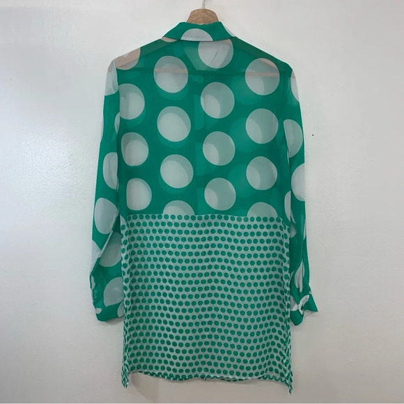 Susan Graver Blouse Woman XS Kelly Green Polka Dot Semi Sheer Long Sleeve Tunic - Picture 5 of 10